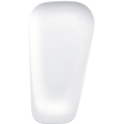 Ein minimalistisches, weißes Möbelstück mit einer abgerundeten, ovalen Form. Die Oberfläche ist glatt und glänzend, ohne auffällige Muster oder Farbakzente. Es steht auf einer stabilen Basis und vermittelt einen modernen, zeitgenössischen Stil. Dieses Objekt könnte als Beistelltisch oder dekoratives Element in einem Wohnraum dienen.