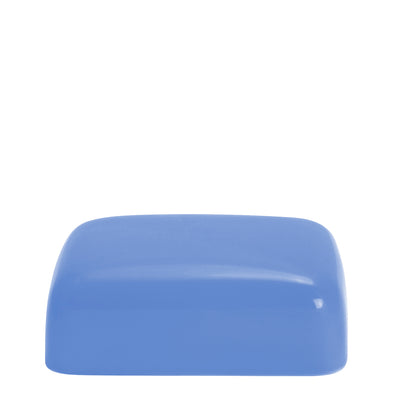 Das Oberteil der eckigen Butterdose. Die Außenseite ist hellblau.