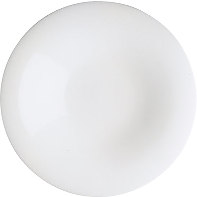 Eine weiße, runde Keramikteller ohne Dekoration, auf einem neutralen Hintergrund. Der Teller hat eine glatte, glänzende Oberfläche und ist geeignet für die Präsentation von Speisen.