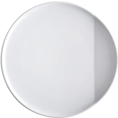 Ein runder, weißer Teller aus Porzellan mit glatter, glänzender Oberfläche. Der Teller hat eine schlichte und zeitlose Form, ohne Muster oder Verzierungen. Die Kante ist leicht gewölbt, was ihm eine elegante Erscheinung verleiht. Ideal für die Präsentation von Speisen oder als Teil eines gedeckten Tisches.