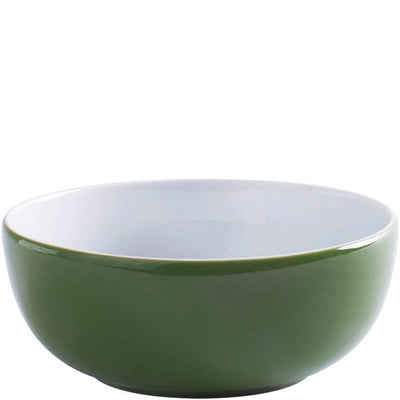 Eine runde, flache Schüssel aus Keramik mit einem glänzenden, leuchtend grünen äußeren Rand und einer weißen Innenfläche. Die Schüssel hat eine glatte Oberfläche und einen einfachen, modernen Stil, der sich gut für den täglichen Gebrauch eignet. Sie ist für die Präsentation von Speisen oder zum Servieren von Snacks geeignet.