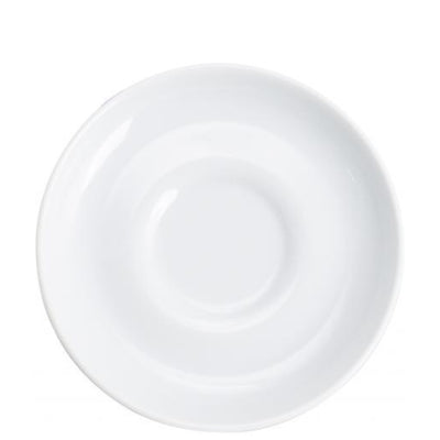 Ein runder, weißer Teller aus Keramik mit einer glatten Oberfläche. Der Teller hat einen leicht erhöhten Rand und eine Vertiefung in der Mitte, die ideal für kleine Portionen oder Beilagen geeignet ist. Das Bild zeigt den Teller vor einem neutralen, einfarbigen Hintergrund.