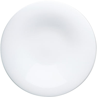 Ein schlichtes, rundes, weißes Teller ohne Dekoration oder Muster. Der Teller hat eine glatte Oberfläche und eine leicht erhabene Kante. Er ist aus Keramik gefertigt und eignet sich für den Einsatz im Alltag sowie für festliche Anlässe.