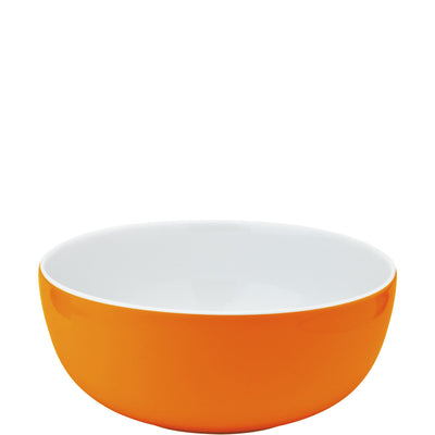 Ein stilvolle Schüssel in leuchtendem Orange mit einer weißen Innenseite. Die Schüssel hat eine runde Form und eine glatte Oberfläche, die einen modernen und frischen Eindruck vermittelt. Ideal für Snacks, Salate oder als dekoratives Element auf dem Tisch.